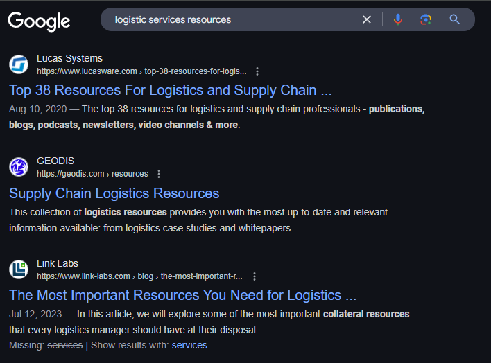 searching Google for services resources
