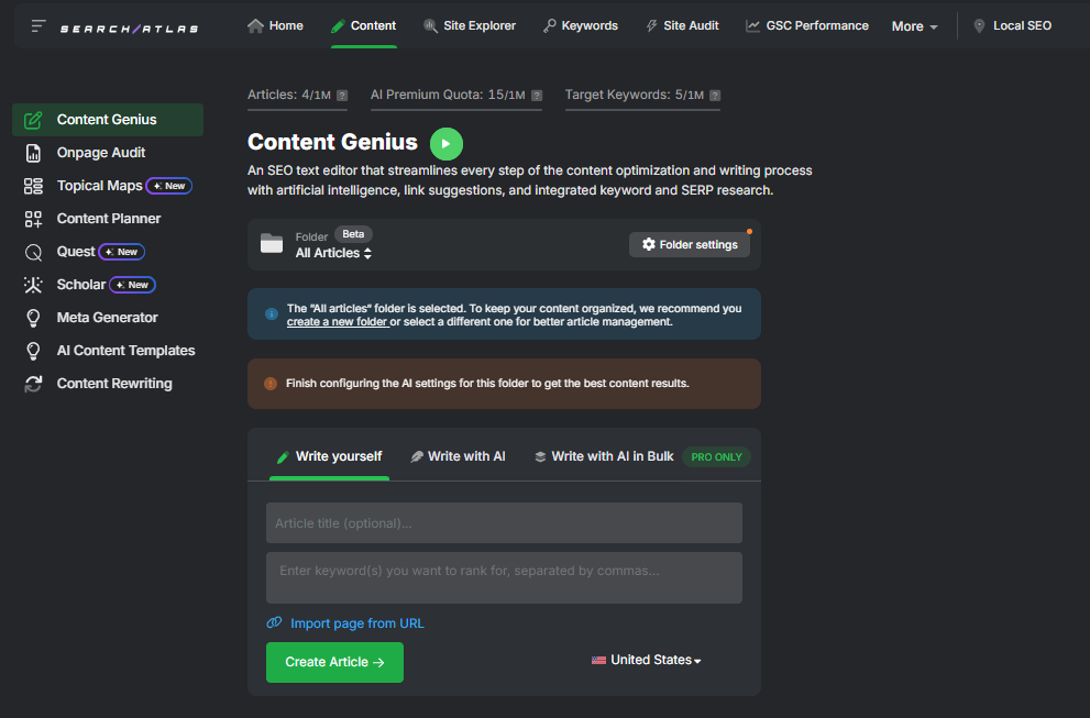 Content genius tool interface
