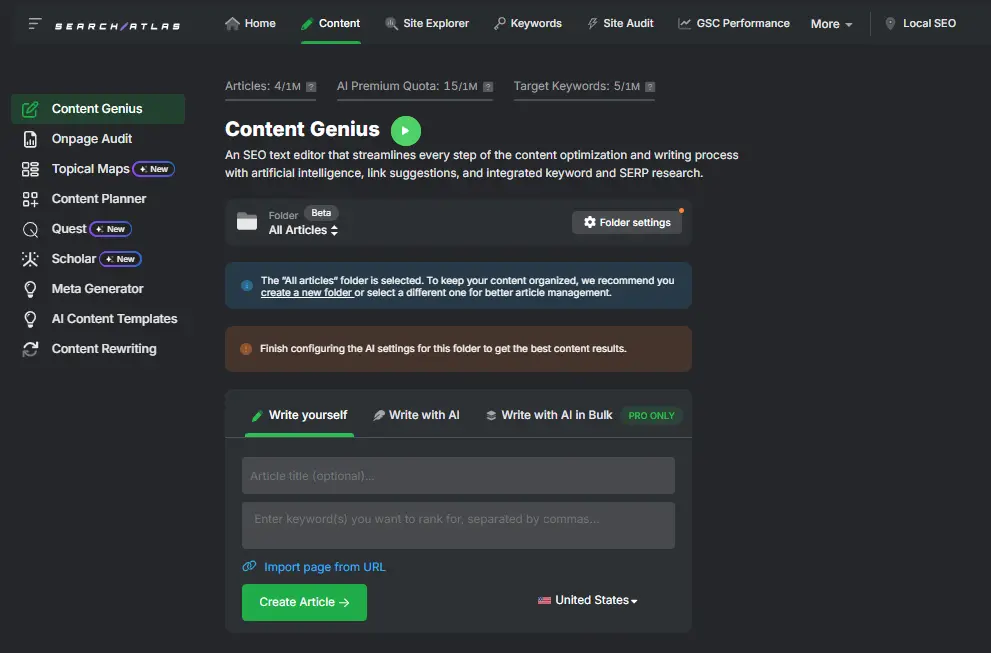 Content genius tool interface