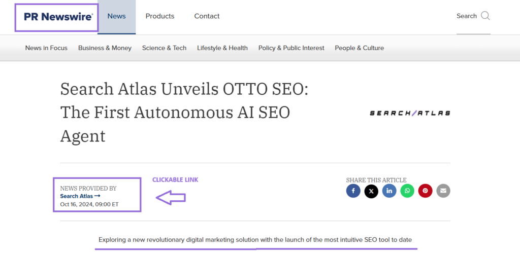 OTTO SEO press release on PR Newswire
