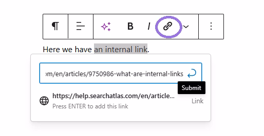 adding an internal link in WP