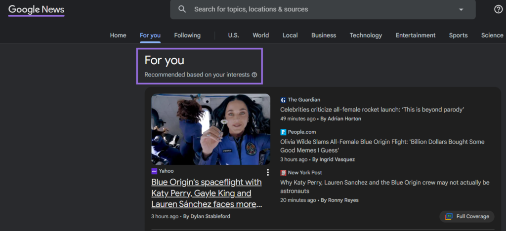 for you recommended google news