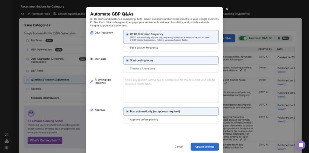 automate GBP q&a feature in search atlas OTTO SEO