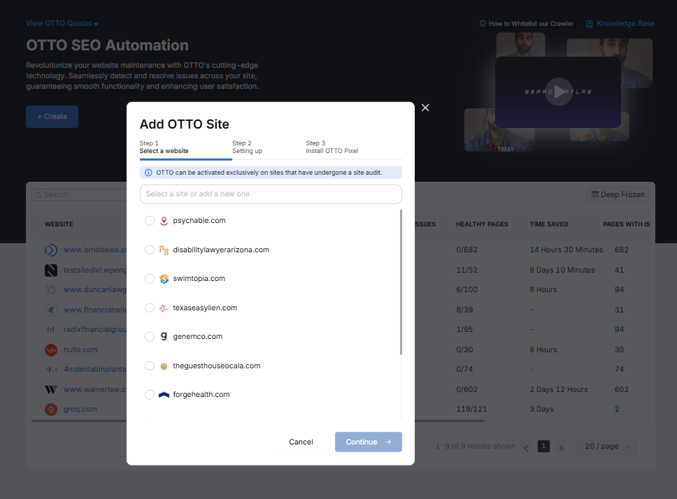 Create > Select a site listed or add new one > Follow the steps