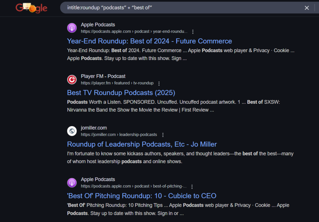 finding link roundups on Google search
