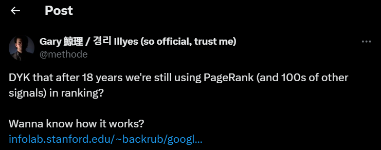 Gary Illyes X post on pagerank