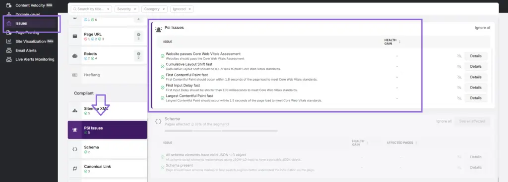 PSI issues search atlas site audit tool