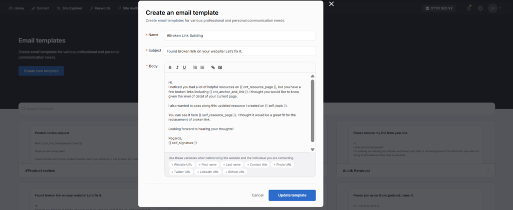 email template for broken link building