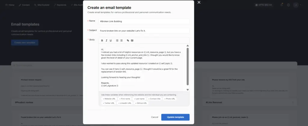 email template for broken link building
