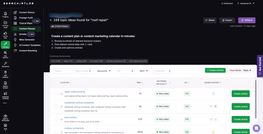Roof repair content planner full