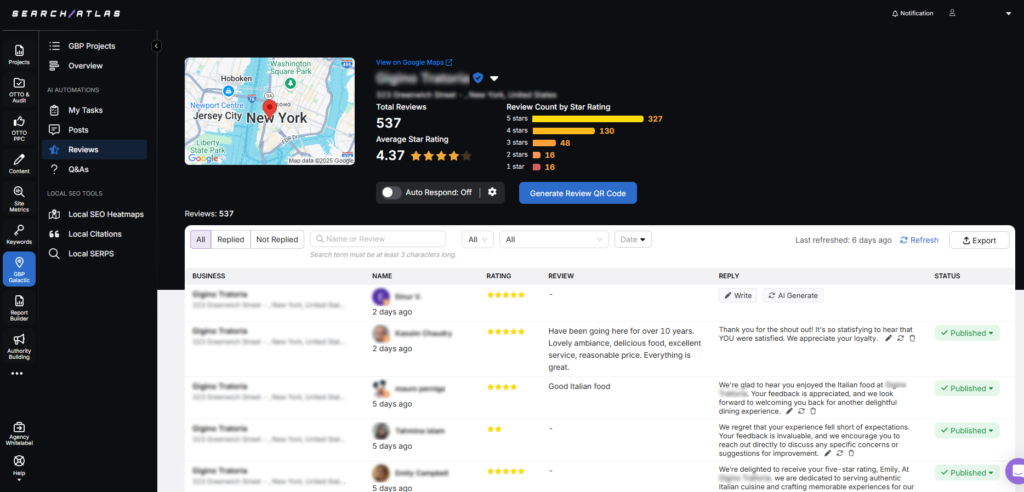 search atlas GBP galactic automatic reviews replies