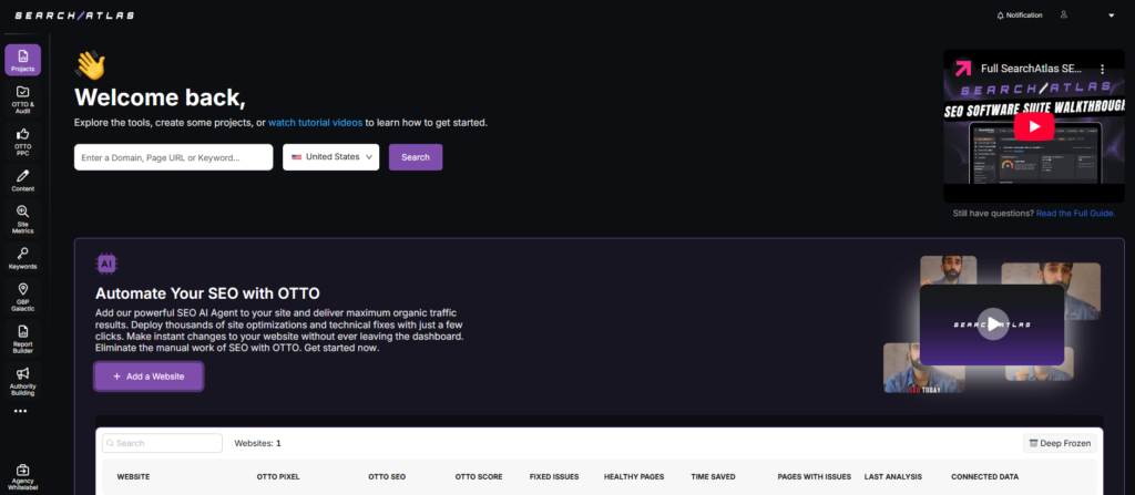 search atlas main dashboard