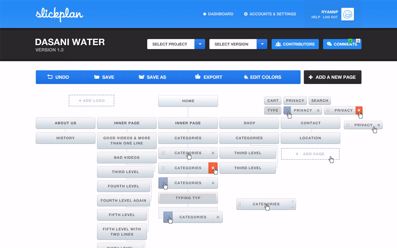 slickplan main dashboard