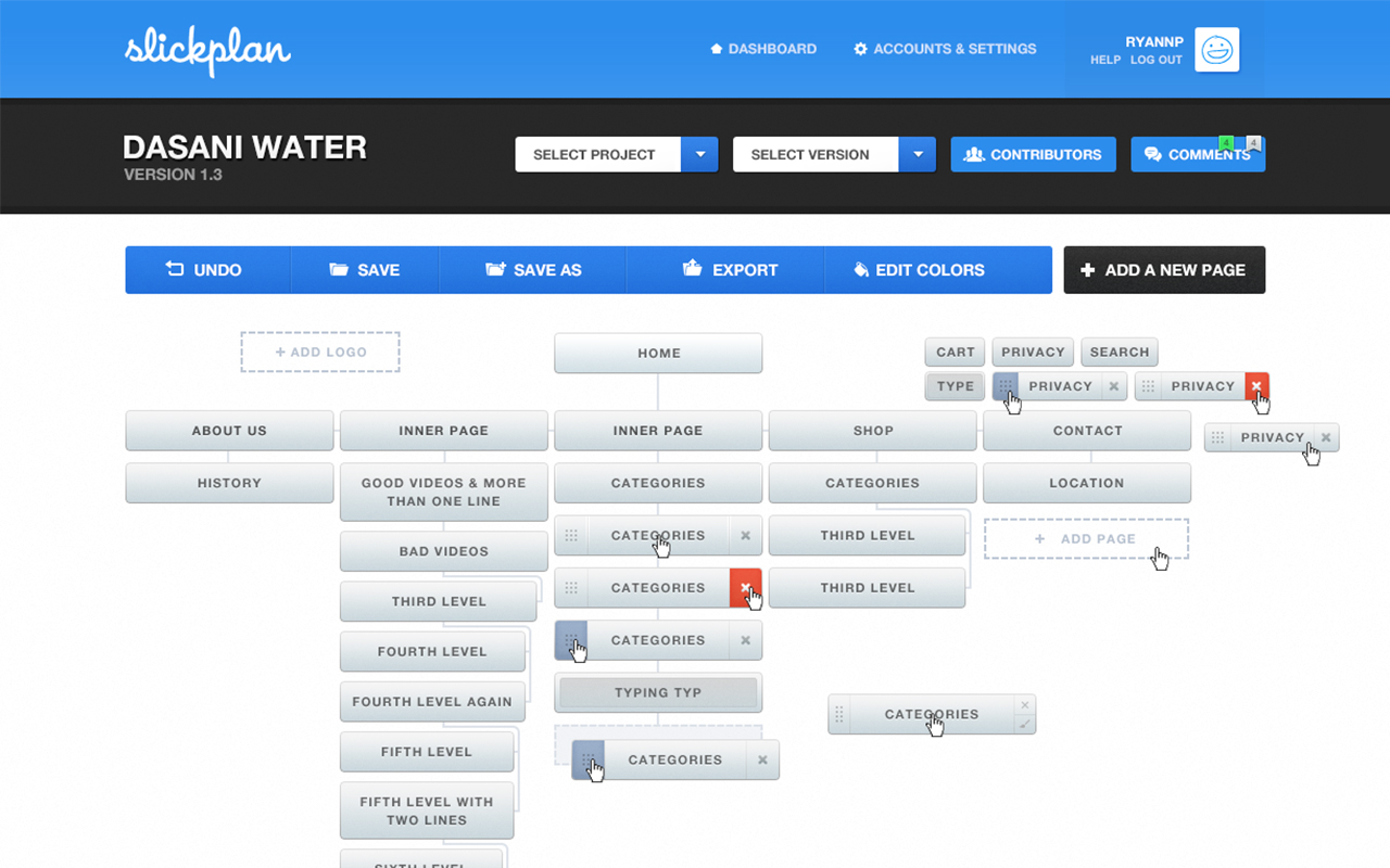 slickplan main dashboard