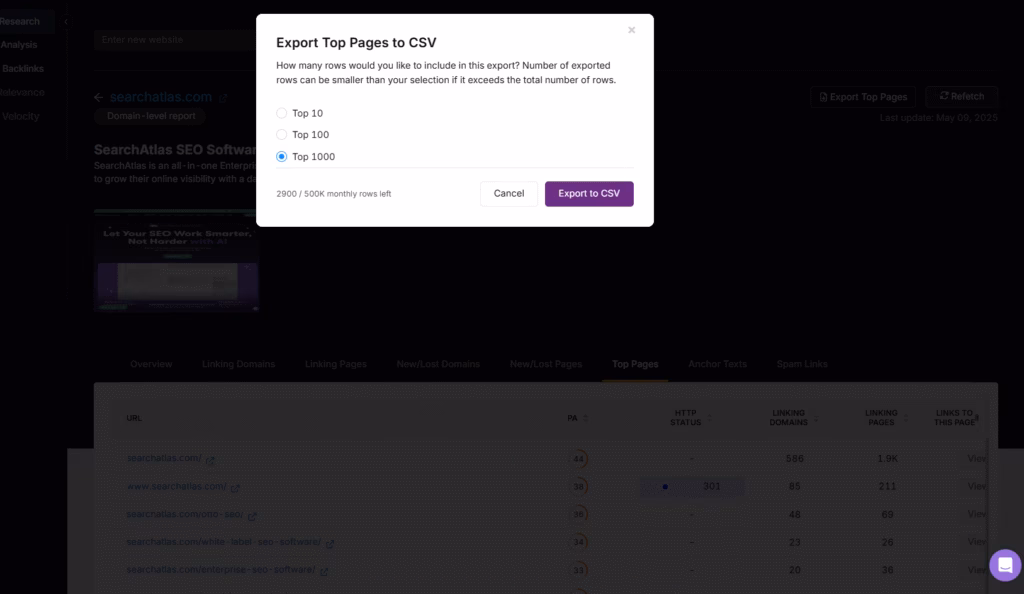 Backlink Analyzer Export Top Pages