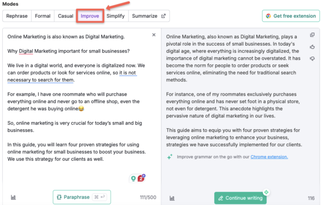 SemRush content paraphrasing tool