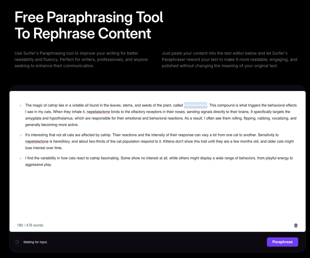 Surfer SEO paraphrase tool