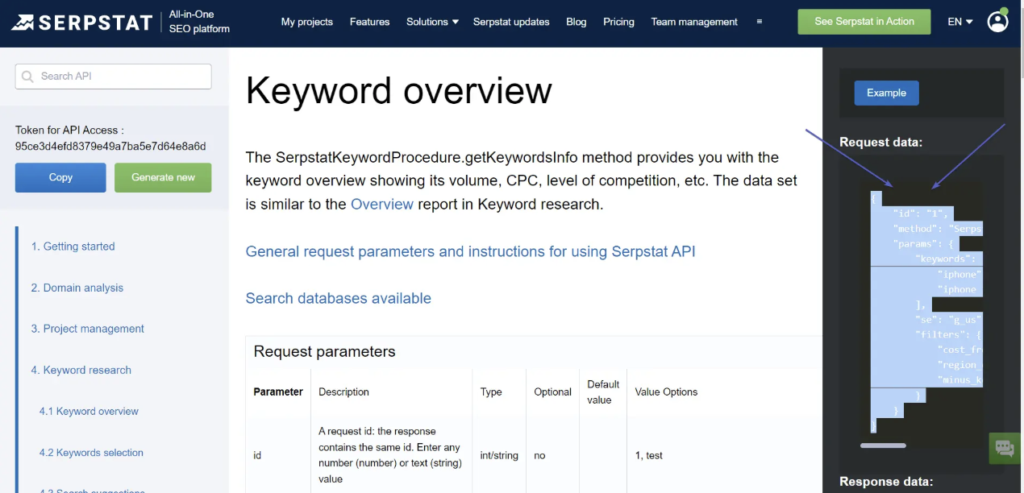 Serpstat keyword research API