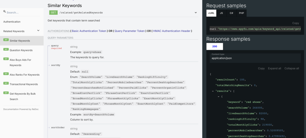 SpyFu keyword research API