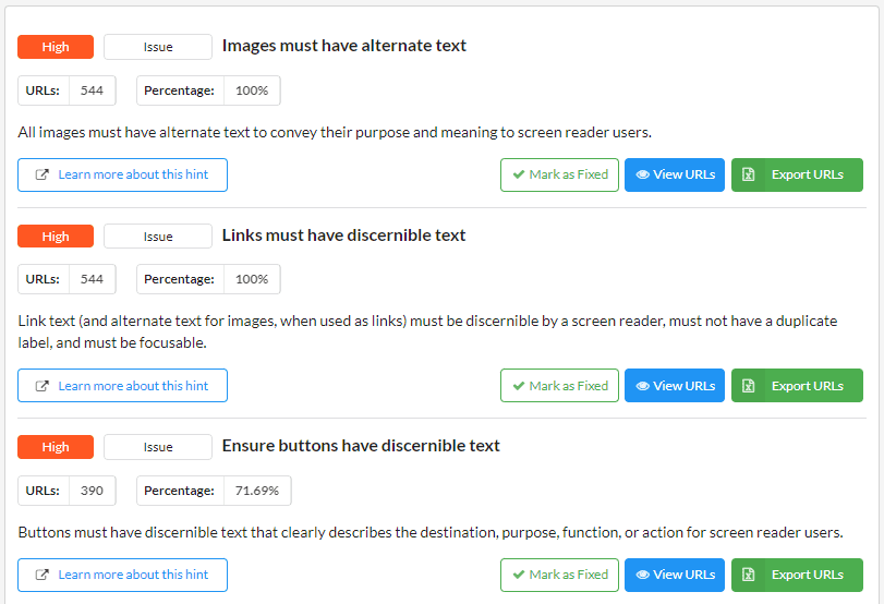 Sitebulb Accessibility Hints tell you how to fix each issue
