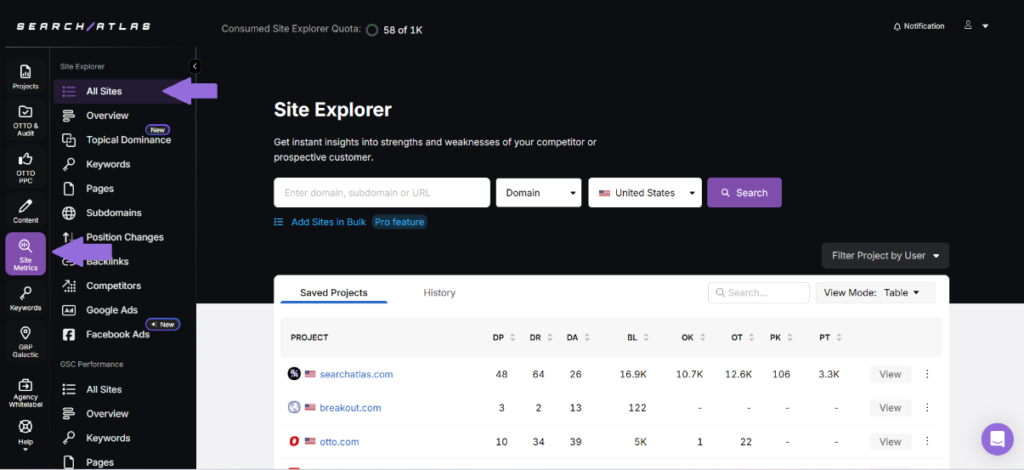 site explorer tool for analyzing organic traffic