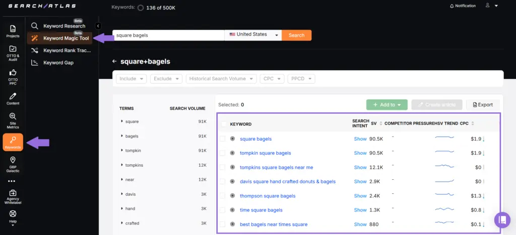 researching long-tail keywords using keyword magic tool