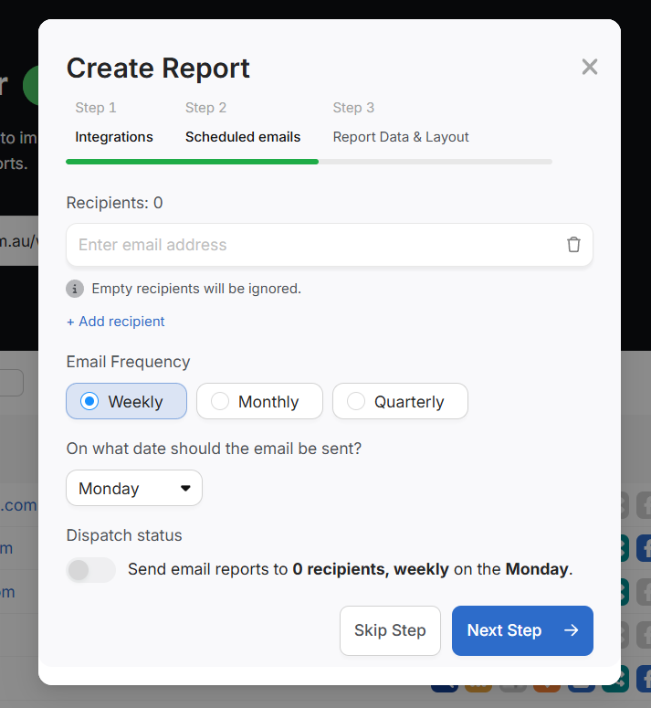 scheduling emails through SA report builder tool