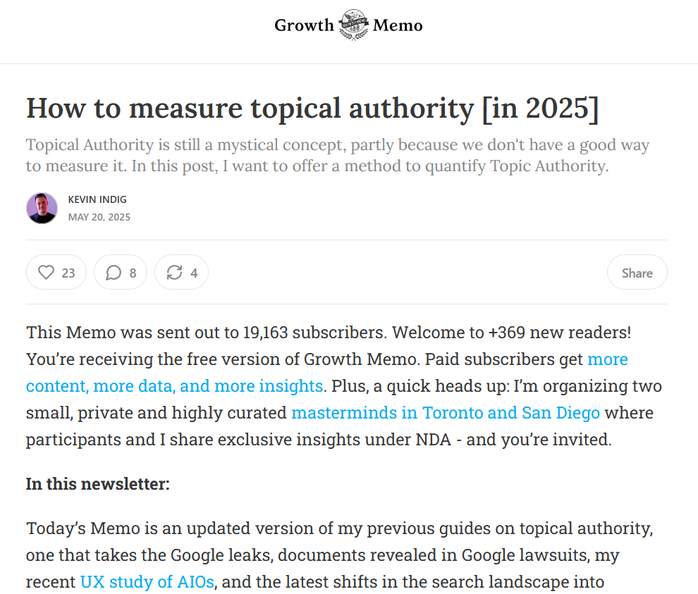 newsletter growth memo