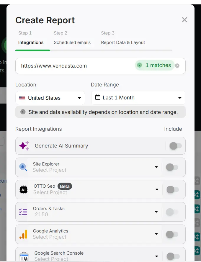 integrations in SA report builder