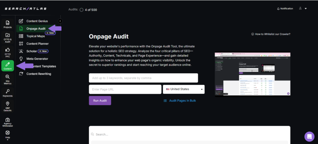 onpage audit tool from SA