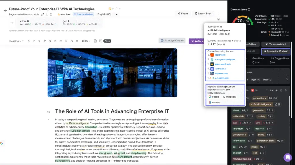 search atlas content genius tool competitor content analysis