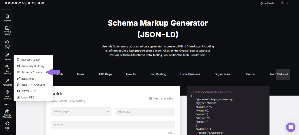 structured data using SA schema generator