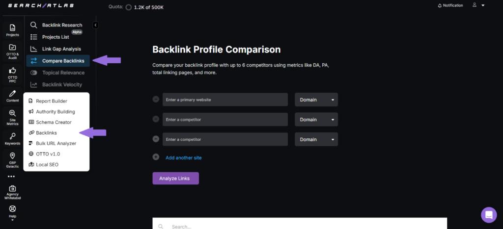 comparing competitor backlinks