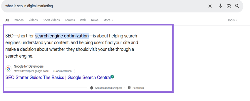 example of a featured snippet