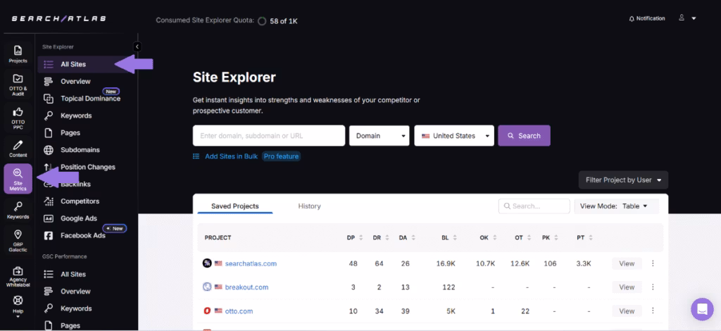 using the SA site explorer for SEO reporting