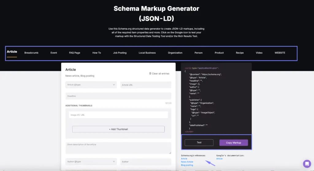 schema markup generator tool search atlas