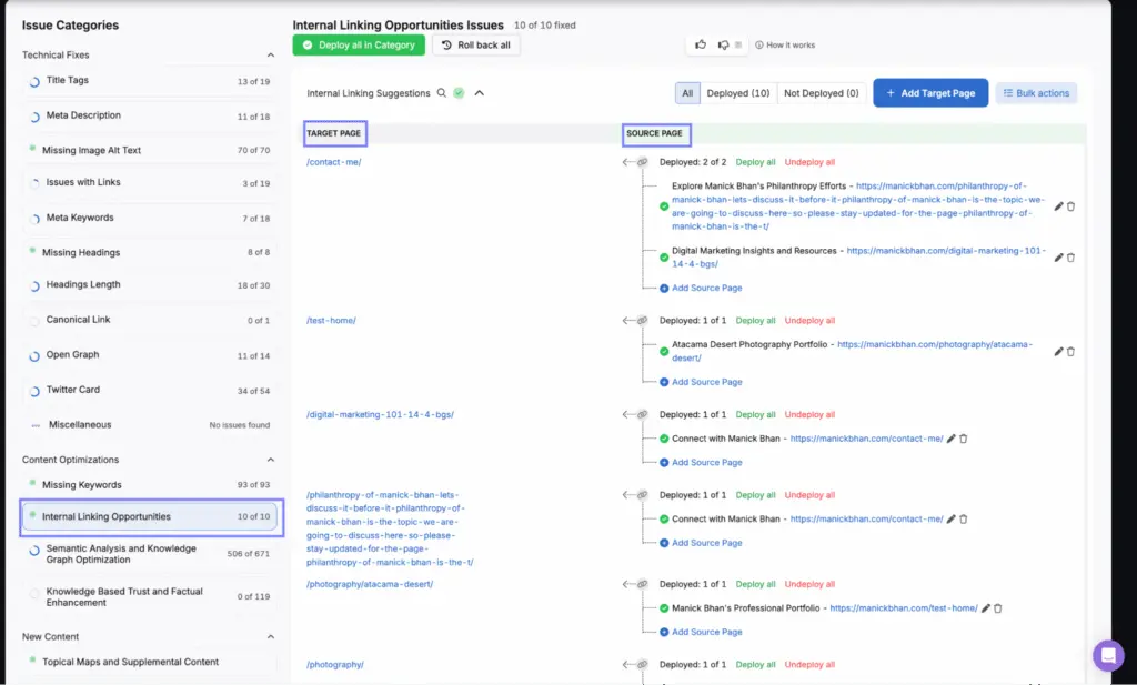 internal linking opportunities search atlas otto seo tool