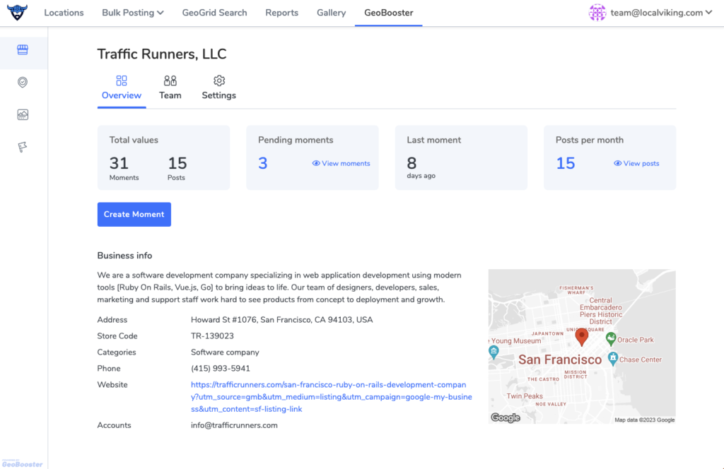 localviking overview dashboad geobooster