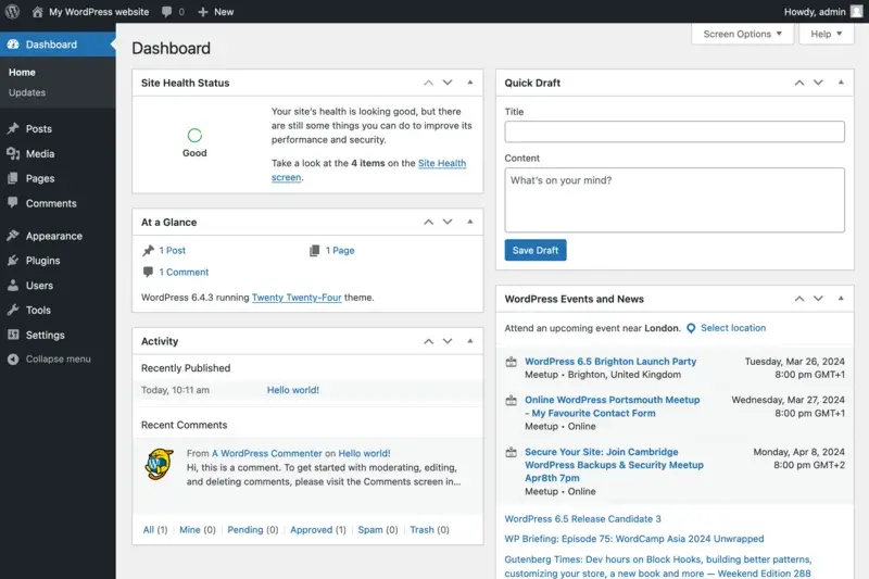 wordpress dashboard screen g2