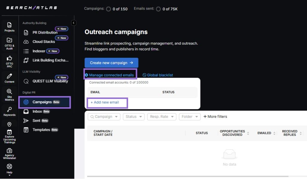 Configure Email for Outreach on Search Atlas Step 1
