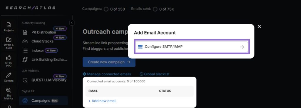 Configure Email for Outreach on Search Atlas Step 2