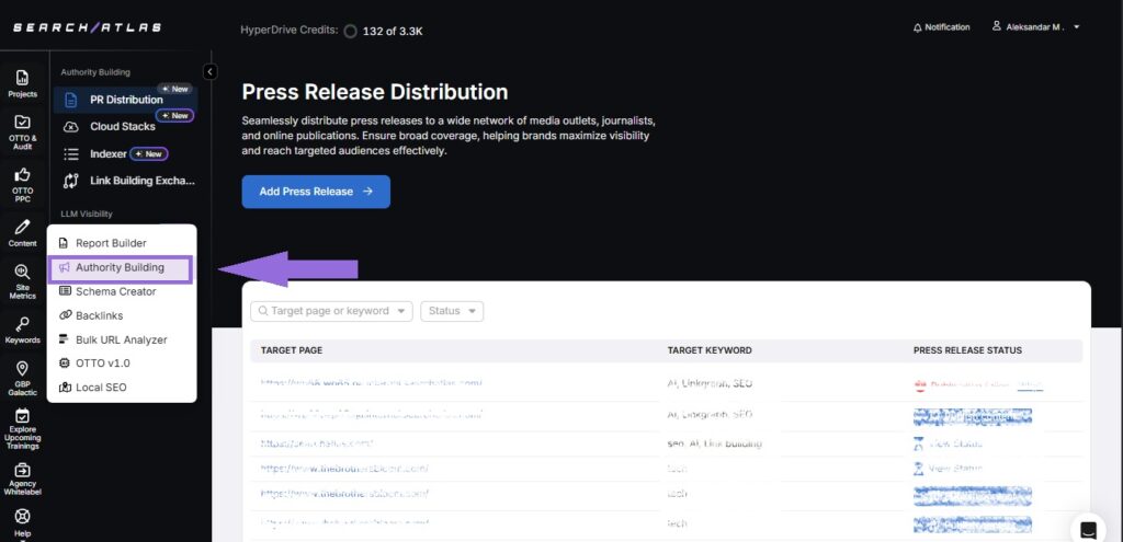 Create a campaign in Search Atlas step 1