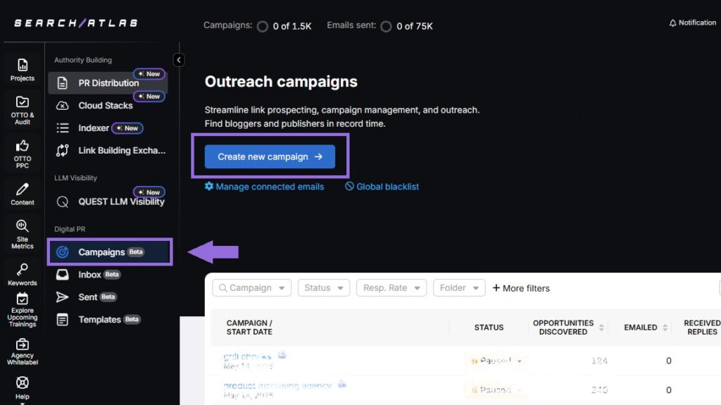 Create a campaign in Search Atlas step 2