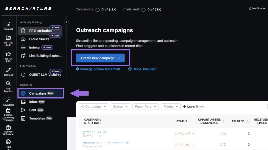 Create a campaign in Search Atlas step 2