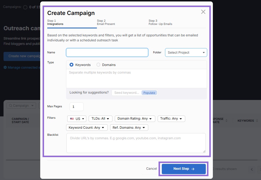 Create a campaign in Search Atlas step 3