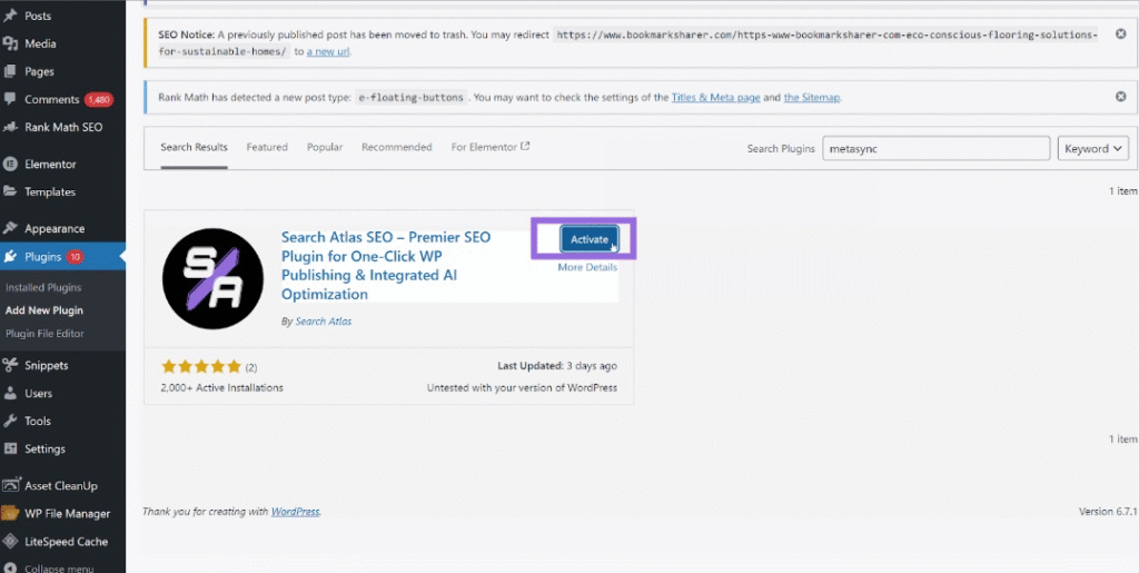 Installing searchatlas wordpress plugin step 3