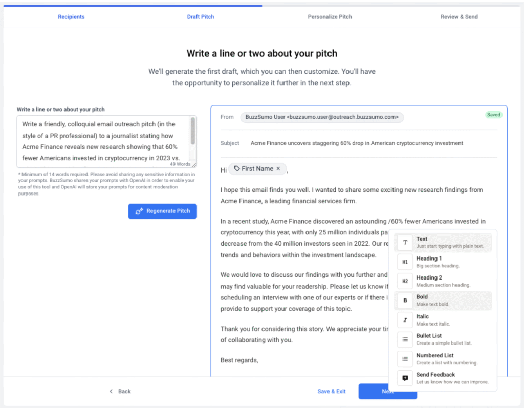 BuzzSumo AI Pitching Tool