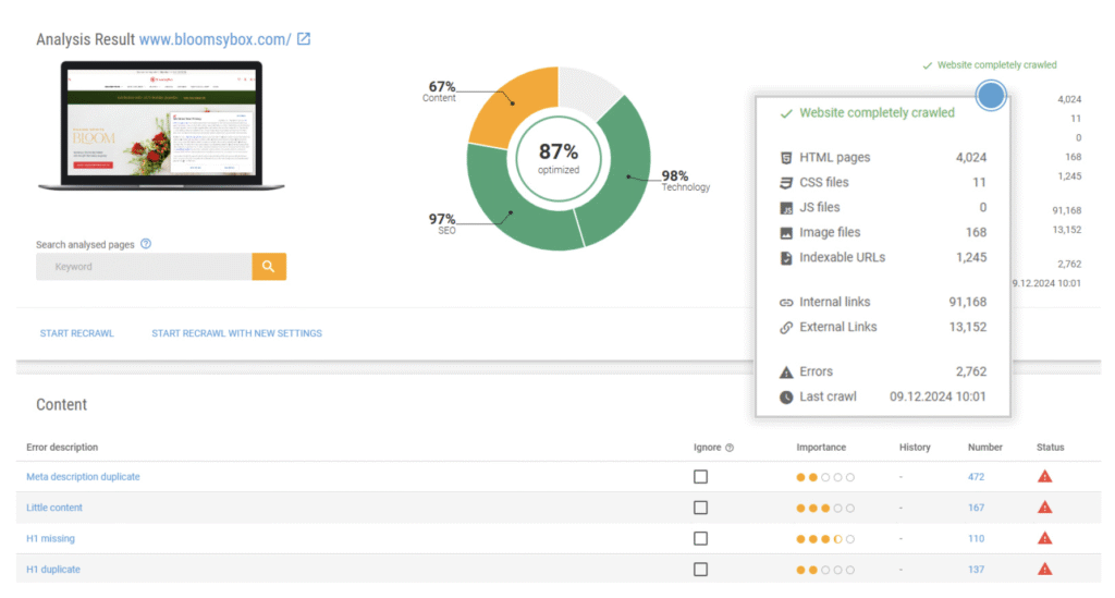 Site audit XOVI