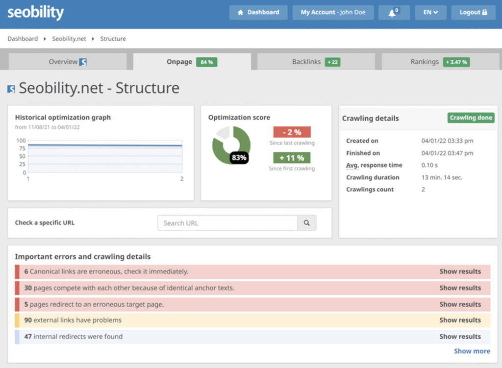 seobility site audit