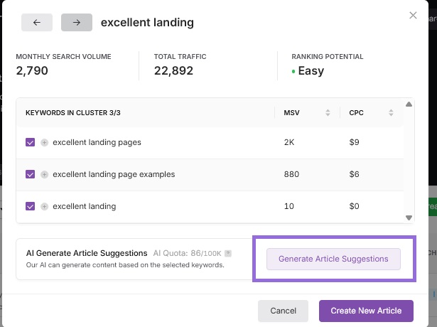 Search Atlas Content Planner tool step 4